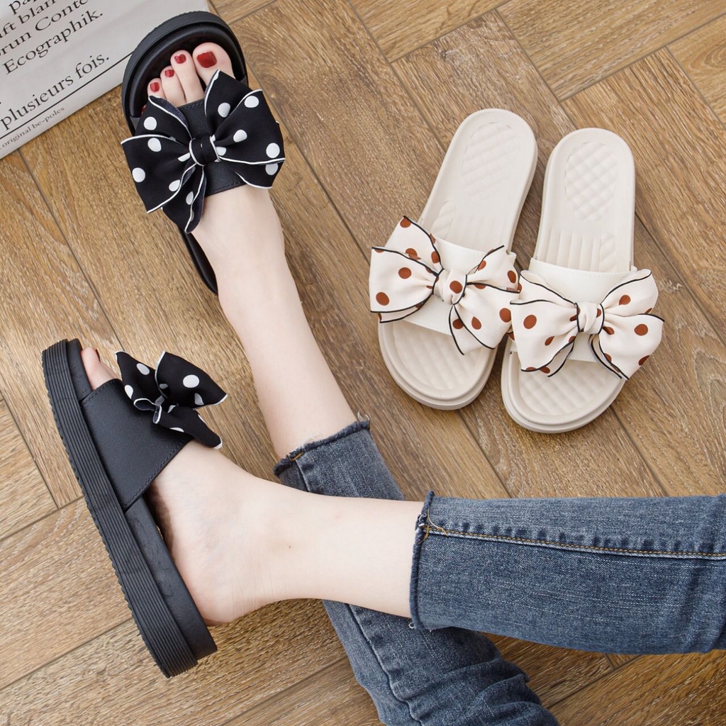 TOPGROSIR TG1612 Sandal Wedges Wanita Wedges Wanita Import Motif Pita Besar Dot Sandal Wanita Korean Fashion Sandal Pita Wanita