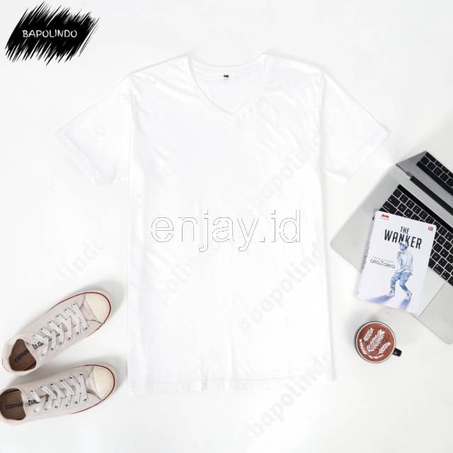 enjay.id - PREMIUM Kaos warna Putih oblong ANTI BAKTERI Leher V neck lengan pendek Original