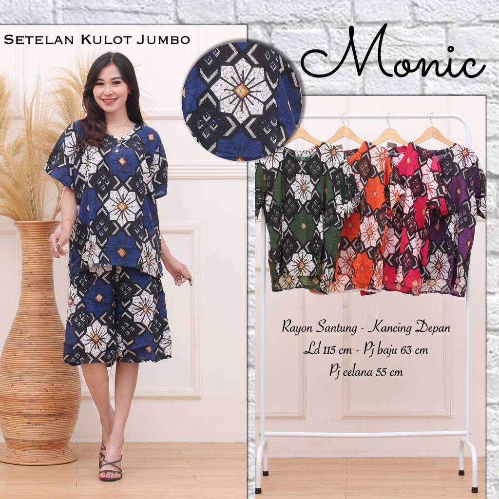 Setelan Kulot Jumbo Wanita Bahan Rayon One Set Kekinian Busui Kancing Depan