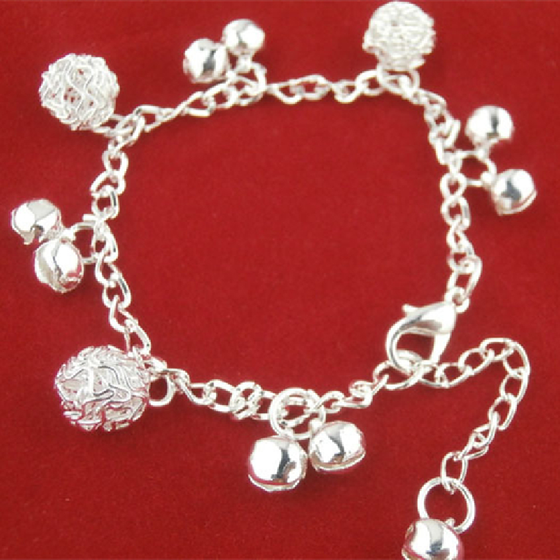 Gelang Kaki Lapis Silver Hias Bola Lonceng Gaya Korea Untuk Wanita