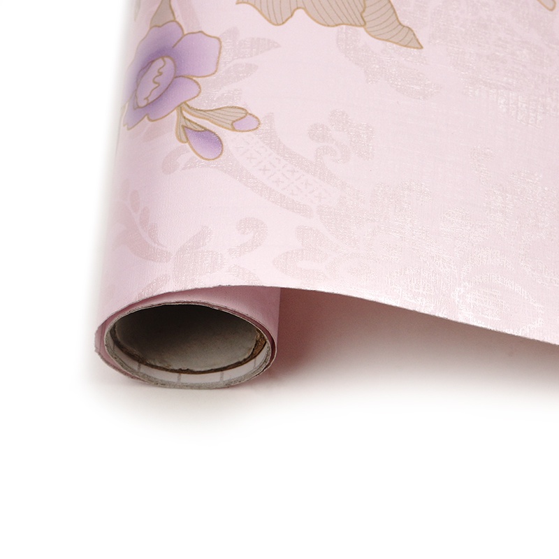 Wallpaper Dinding Murah / Wallpaper Sticker Motif Bunga Ungu Dasar Pink 45cm x 9-10m