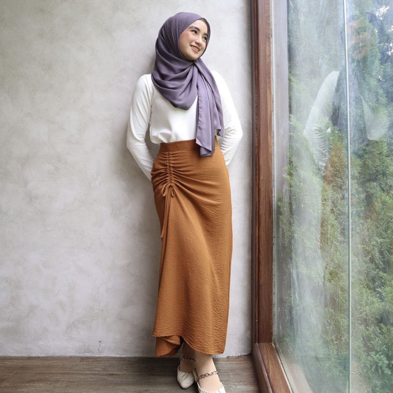 Rok Serut Crinklle | Rok Serut Casual Flowy |  Rok tali serut bahan premium tamara twinkle korea