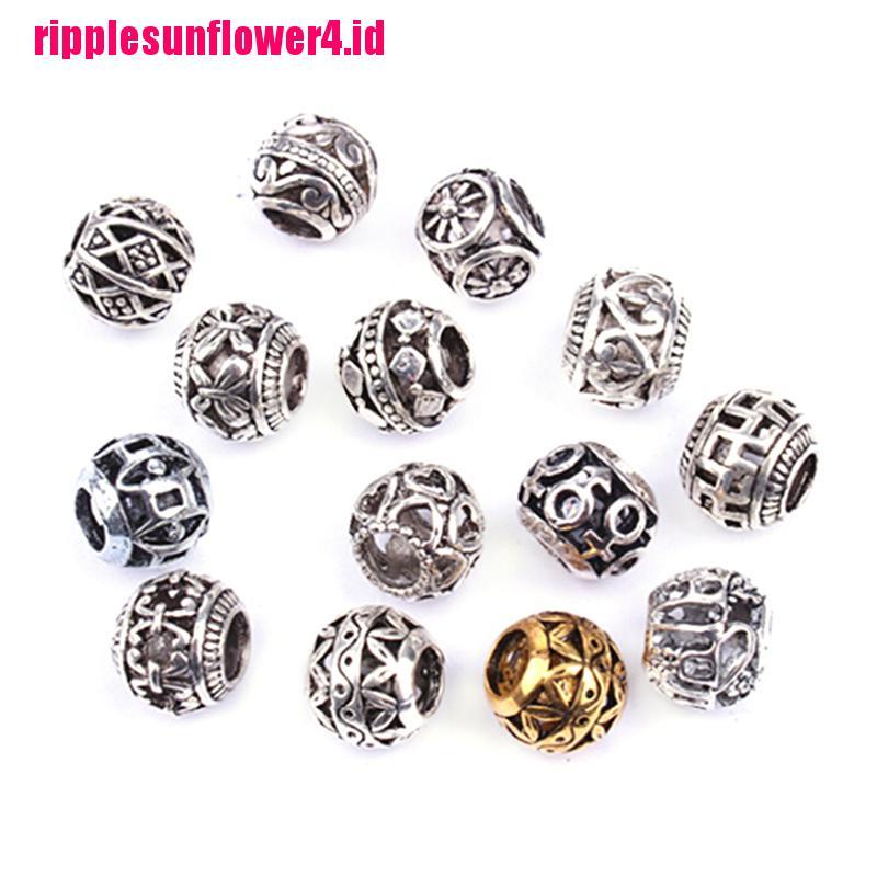 10pcs Cincin Rambut Kepang Dreadlocks Bentuk Bulat Hollow Bahan Alloy Gaya Retro