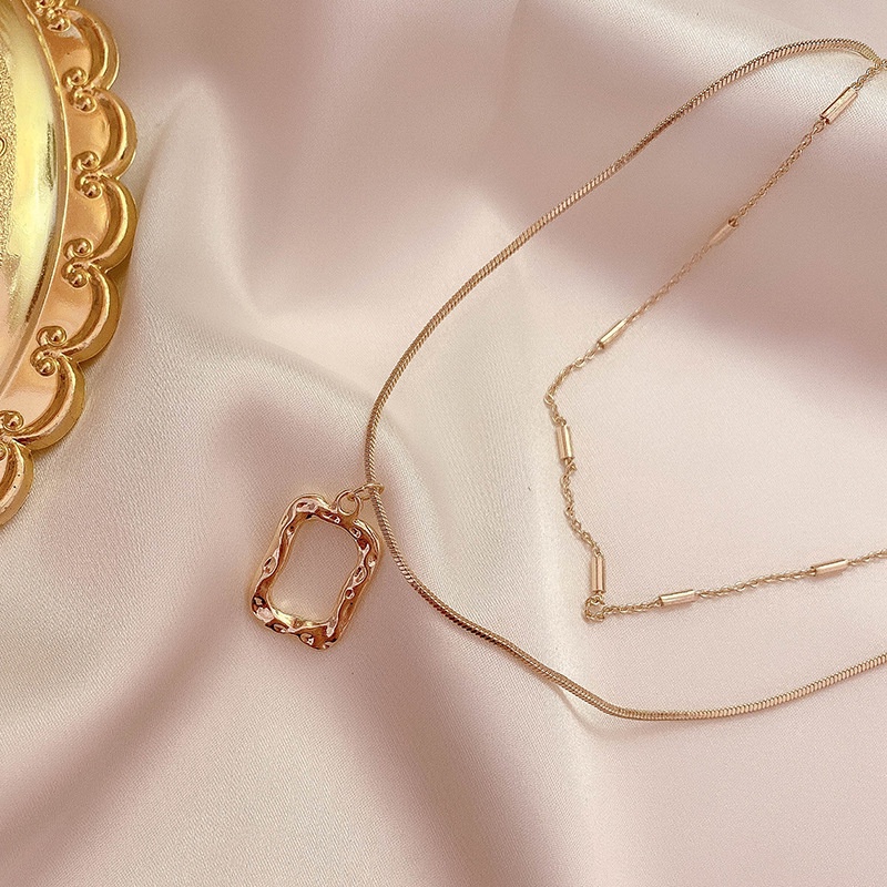 Kalung dua layer liontin segi abstrak titanium anti karat