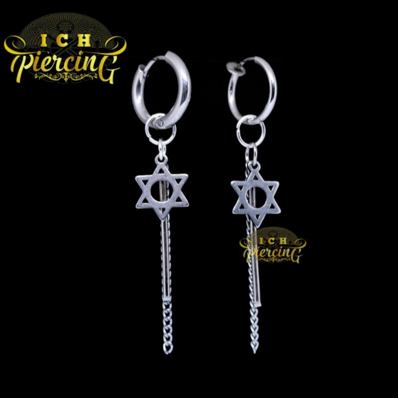 VIRAL Anting HOOP Bintang hexagram Batang Rantai Titanium / Anting Hits Terlaris / Anting Pria Wanita