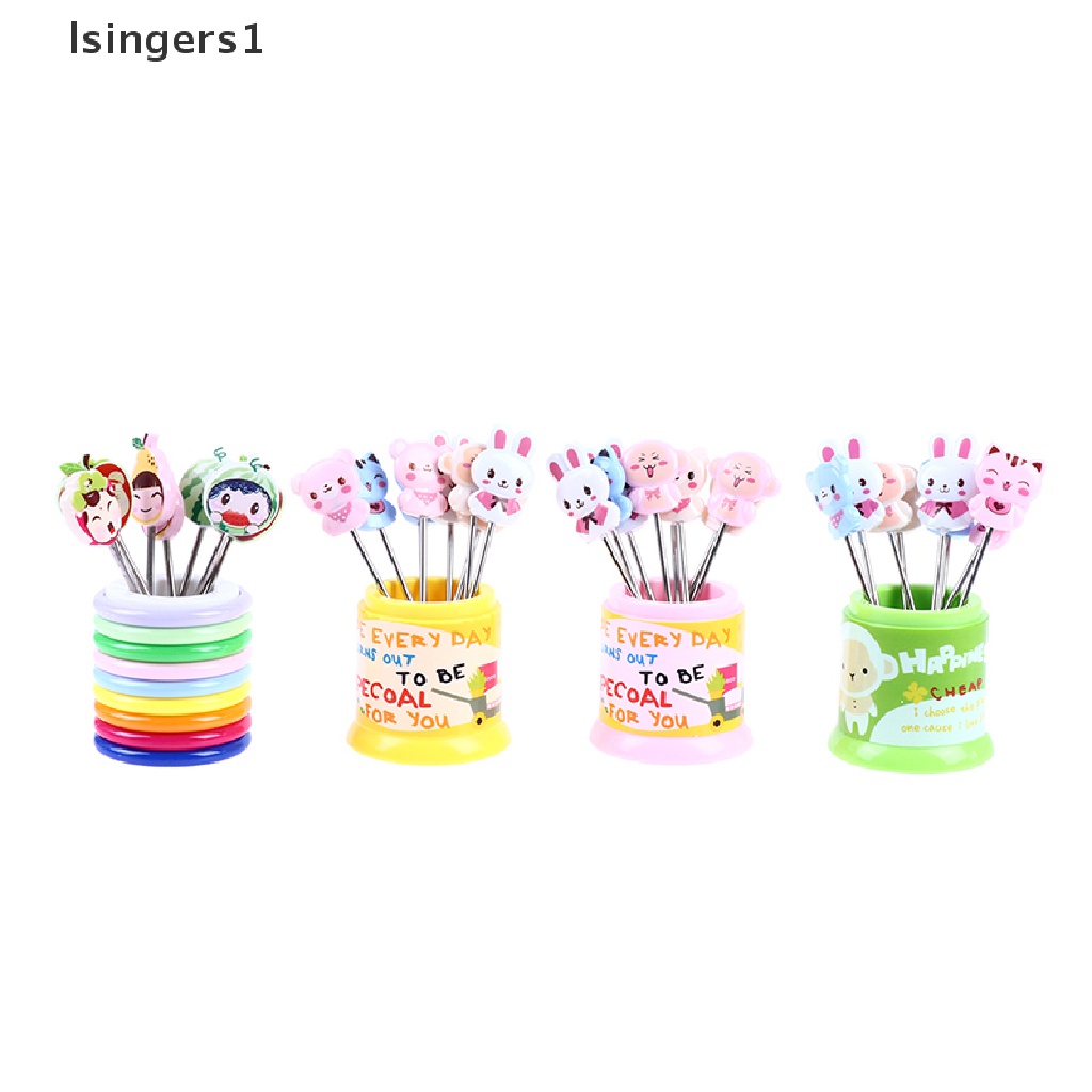 (lsingers1) 1 Set Garpu Buah / Dessert Bahan Stainless Steel Desain Hewan Warna Pelangi