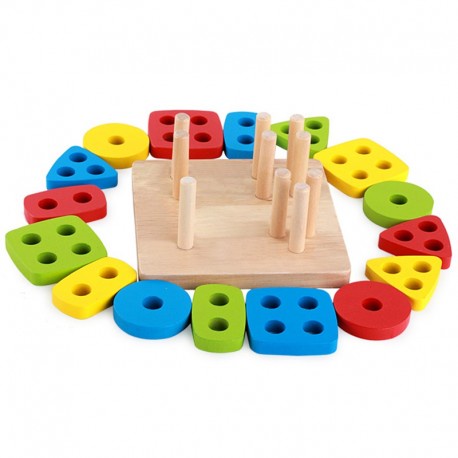 Mainan Kayu Edukasi Anak Geometric Board Stacking Tower Mengenal Bentuk Warna Shape Color Montessori Toys Wooden Board Sorting