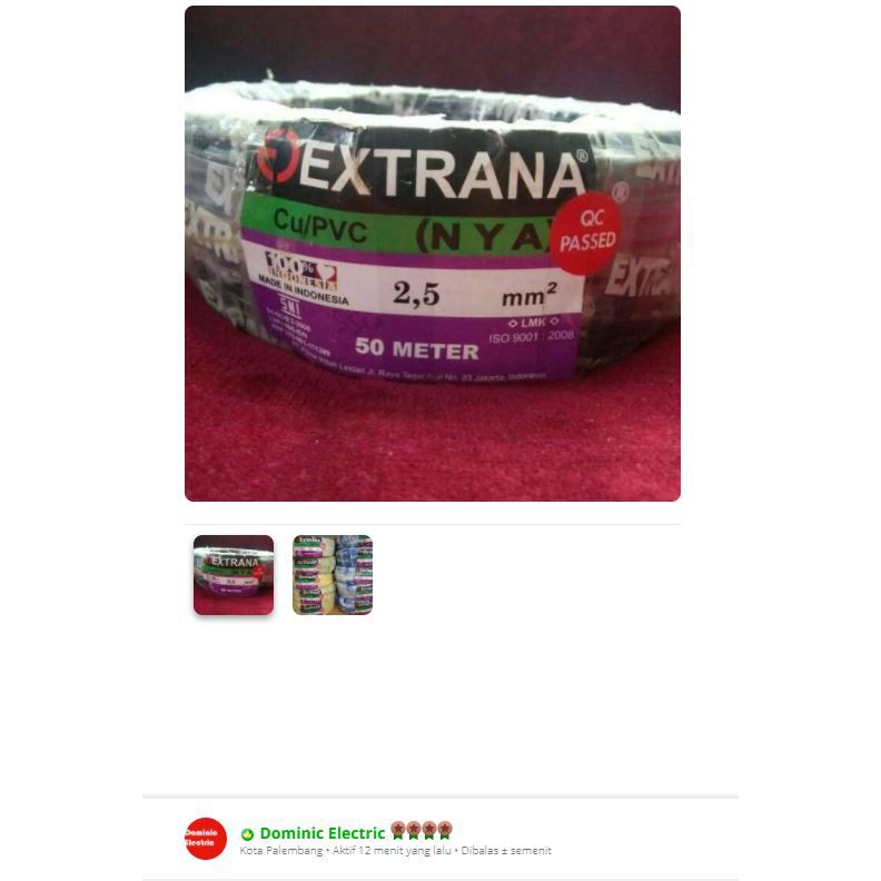 Kabel NYA 2,5MM @100 METER Extrana SNI LMK/Listrik/Praba