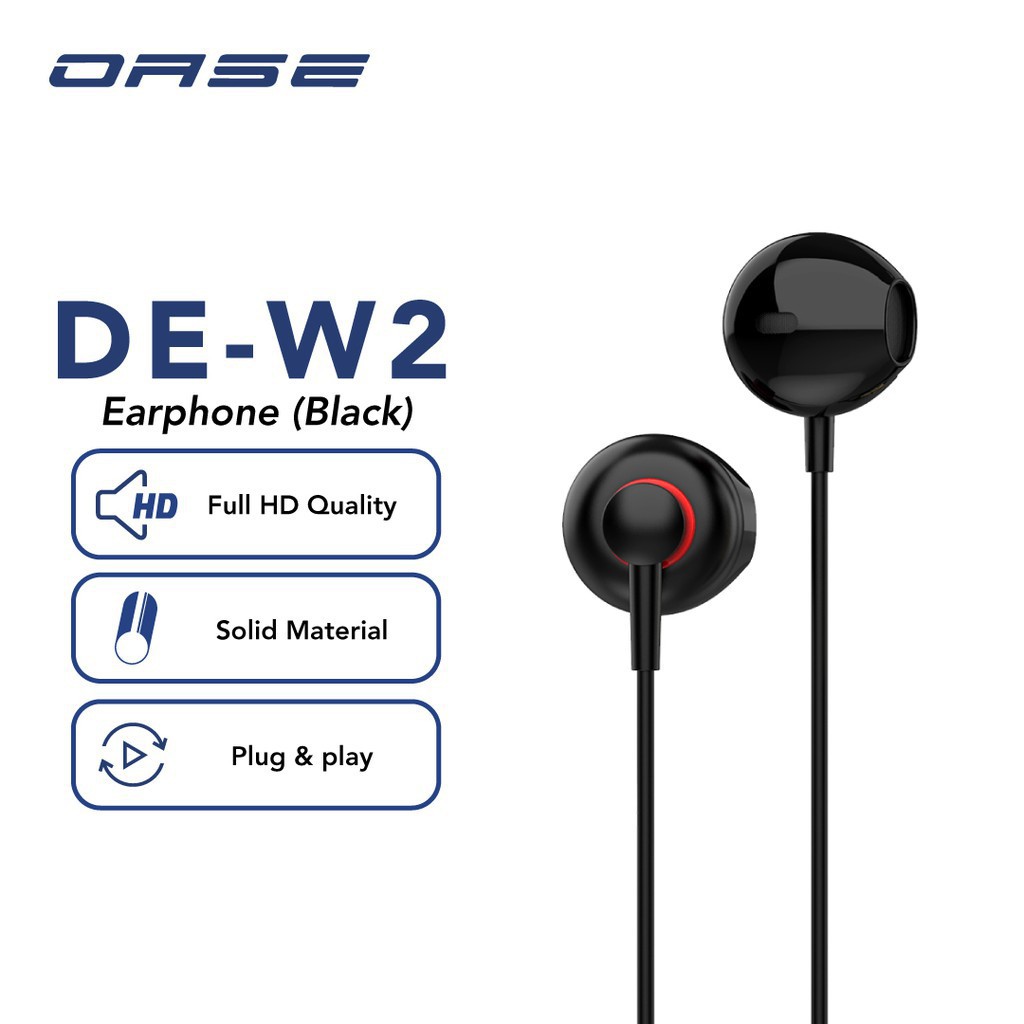 OASE EARPHONE DE-W2 HEADSET FULL - HD AUDIO ANTI SLIP CABLE 120CM WITH MIKROFON 3.5MM UNIVERSAL
