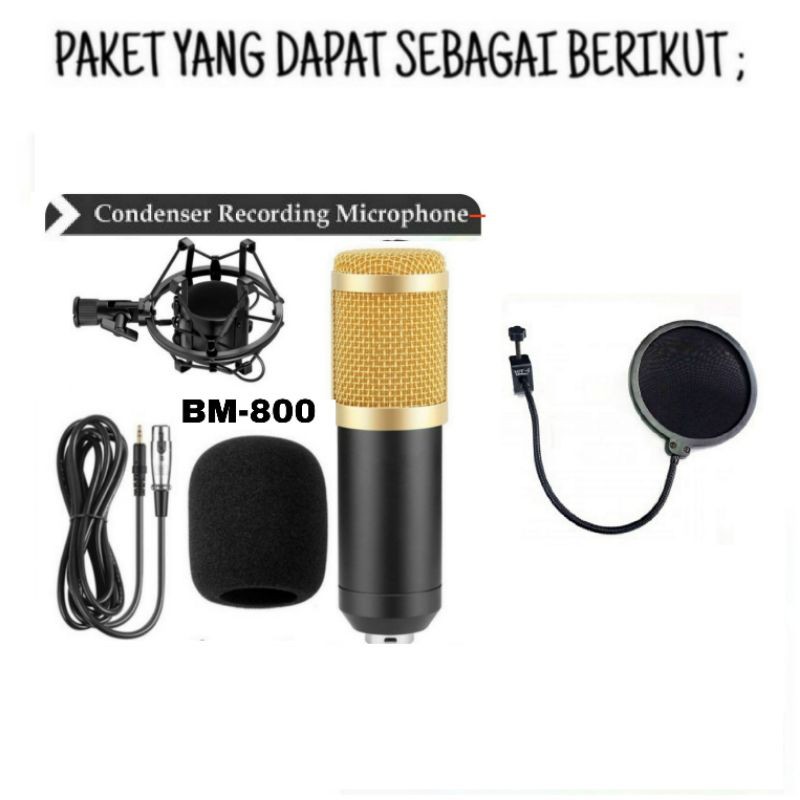 Paket komplit Mic BM800 Stand Busa Live Sound Card SKY Bluetooth Ori