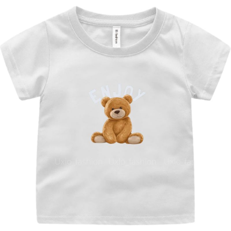 KAOS ANAK PEREMPUAN DAN LAKI LAKI BAHANN COTTON COMBED 30S UMUR 1 SAMPAI 9 TAHUN LENGAN PENDEK MOTIF TEDDY BEAR KARTUN UXLO FASHION