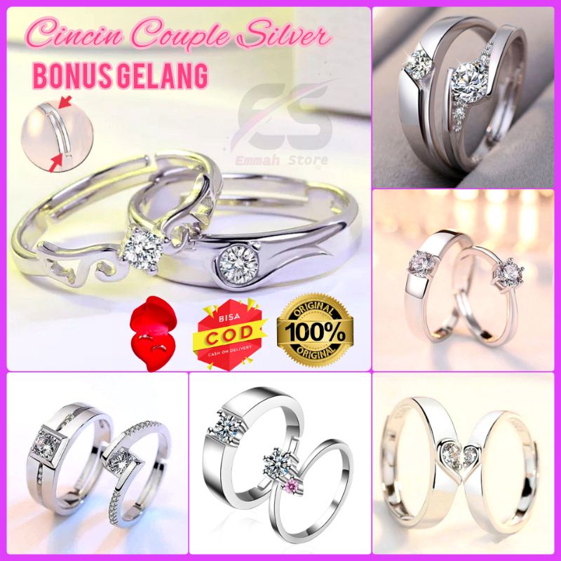COD [Promo]-Cincin Couple Nikah Silver Ring Pria Wanita Perak925 Anti Karat Adjustable Cicin Tunanga