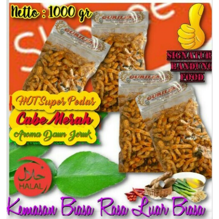 

1 Kg Gurilem Mantap Khas Bandung - Rasa HOT/Super Pedas Cabe MERAH Aroma Daun Jeruk
