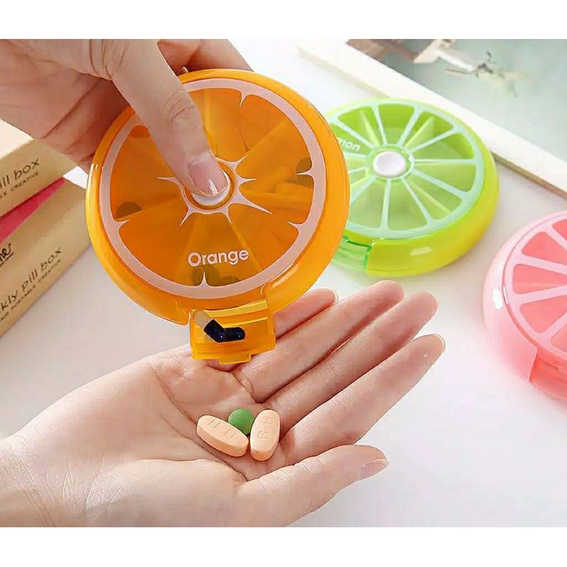 Tempat Obat Motif Buah Kotak Obat 7 Sekat Kotak Vitamin Suplemen Pil Tempat Simpan Obat Bulat Gride 7 Putar / Kotak Obat Pill Box Harian Mingguan Mudah Untuk Dibawa