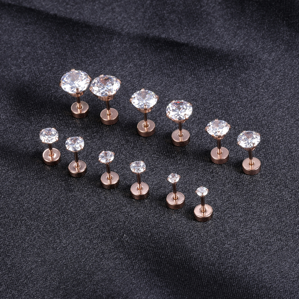 6 Pasang / Lot Anting Stud Piercings Bentuk Keong Helix Bahan Stainless Steel Aksen Kristal