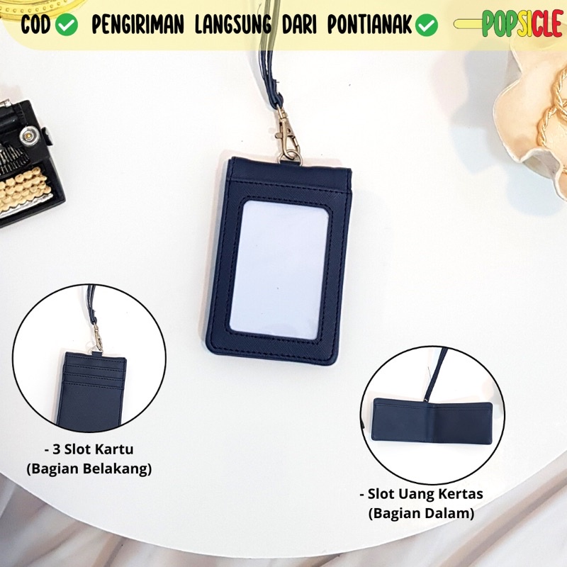 

Lanyard Flashee Kulit Magnet Biru Navy ID Card Holder Magnet Name Tag Dompet Kulit PU