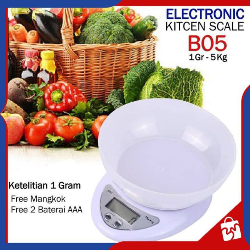 timbangan digital mangkok , timbangan kue digital electronic 5kg LS-05 , free batterai