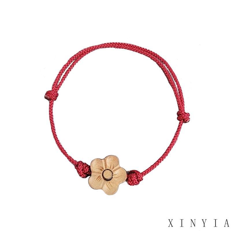 【COD】Gelang Tangan Tali Merah Anyaman Tangan Desain Ukiran Kayu Peach Plum Mekar Untuk Wanita gelang pasangan