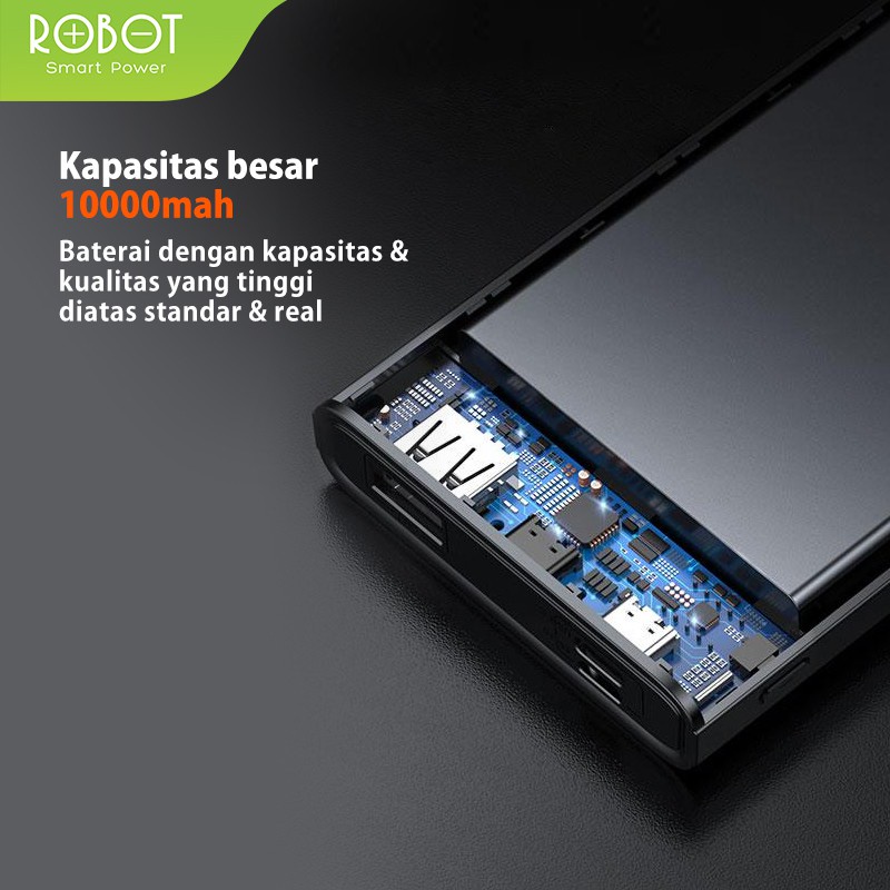 PowerBank ROBOT 10000mah RT190 2.4A Dual Input Port Type C &amp; Micro USB Original Fast Charging Real Capacity - Garansi Resmi 1 Tahun