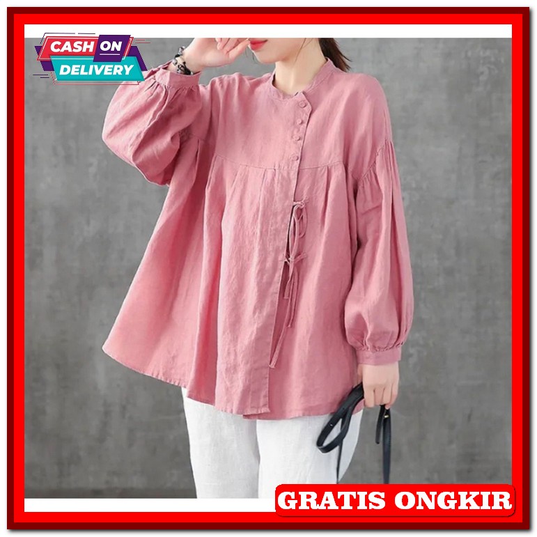 9928 Baju Atasan Motif Bunga Blouse Lengan Panjang Balon Vintage Cewek Impor Blouse Wanita Import An