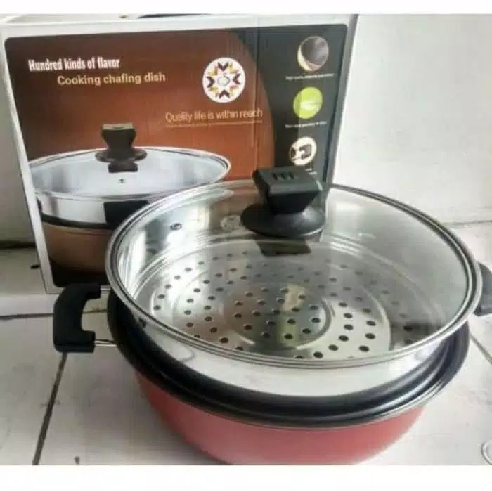 1 SET 2PCS PANCI BMW KUKUS STEAMER DANDANG WARNA BAKPAO KUE 2 SUSUN STAINLESS STEEL