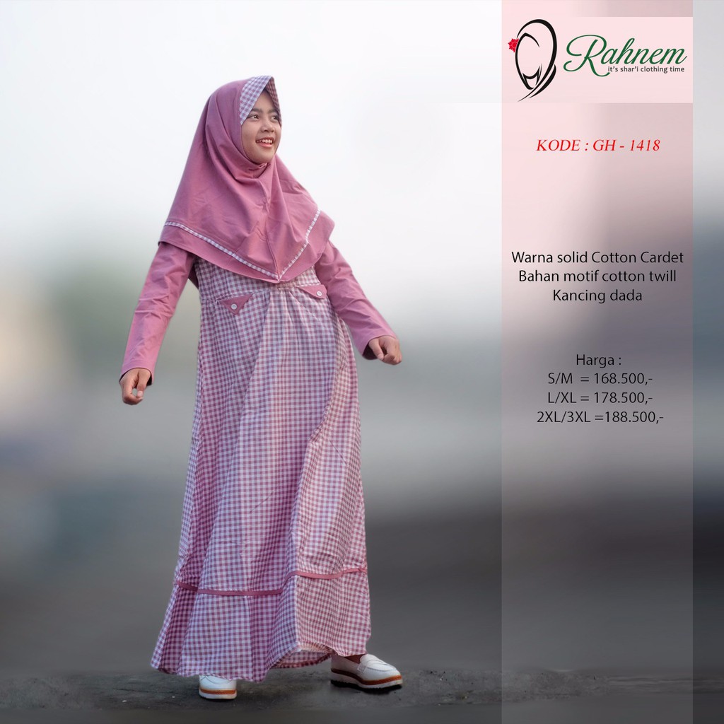 GAMIS ANAK GH 1418 PINK MOTIF KOTAK KECIL BY RAHNEM