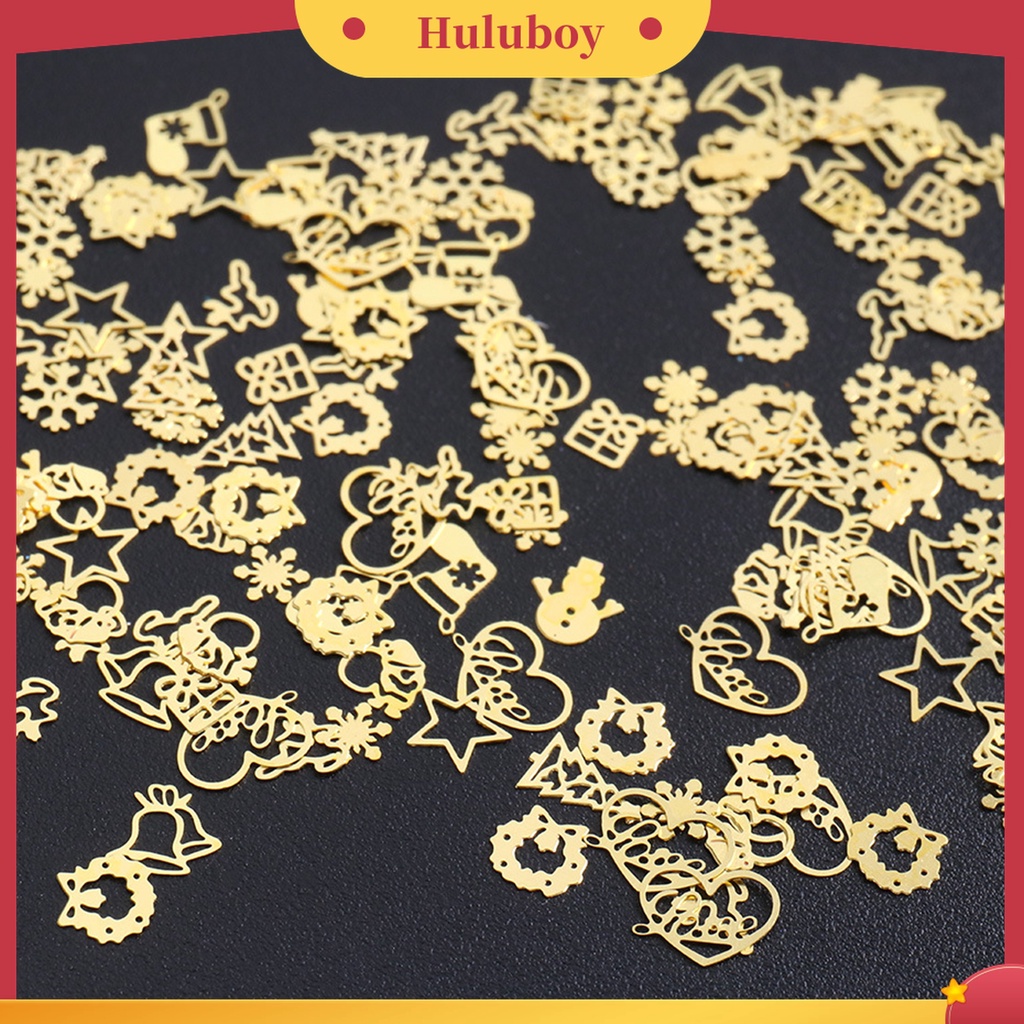 Huluboy Huluboy♡ 1 Kotak Dekorasi Nail Art Bentuk Rusa / Manusia Salju / Snowflake Bahan Metal Warna Emas