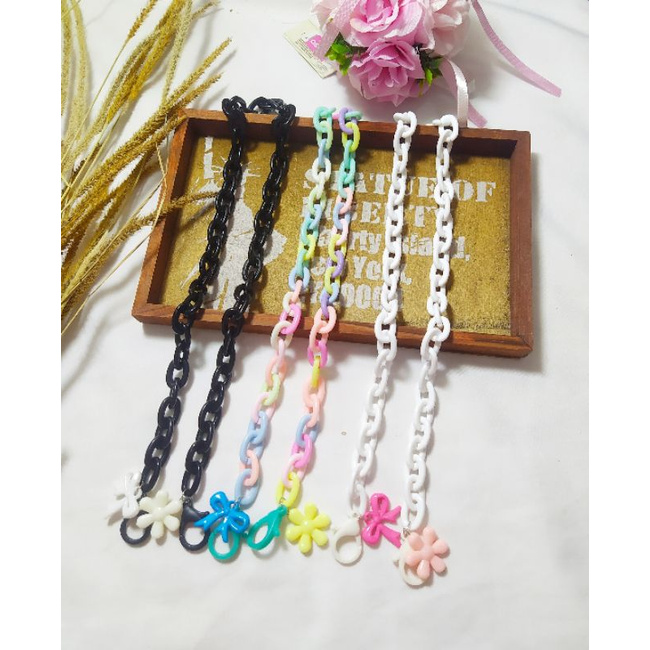 TALI MASKER/PENGAIT HIJAB/KALUNG RANTAI PLASTIK SEDANG RAINBOW  HITAM