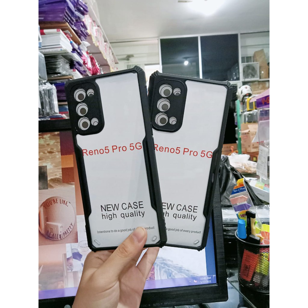 Anti Shocking Oppo RENO 5 Pro 5G A55 4G Hardcase Mika List Hitam Acrylic Case