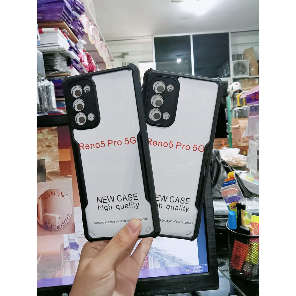 Anti Shocking Oppo RENO 5 Pro 5G A55 4G Hardcase Mika List Hitam Acrylic Case