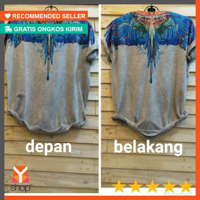 HOT PRODUK  Kaos sablon wings sayap burung makau macau makaw abu misty depan blkg - Abu-abu Muda, M