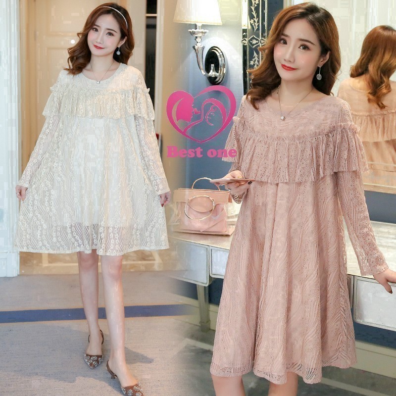 Dress Lengan Panjang Model Renda Longgar untuk Ibu Hamil Dress Lengan Panjang Model Renda Longgar untuk Ibu Hamil