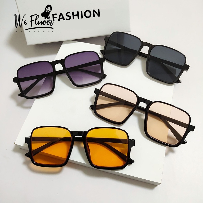 We Flower Cool Fashion Semi Rimless Big Square Frame Kacamata Hitam Fashion Keren Untuk Wanita Perempuan Chic Oversized Sunnies Eyeglasses Outdoor Shades Stylish Eyewear