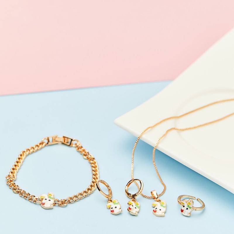 Perhiasan Anak Satu set Motif Gelang Rante Anti Karat Motif Kelinci Termurah