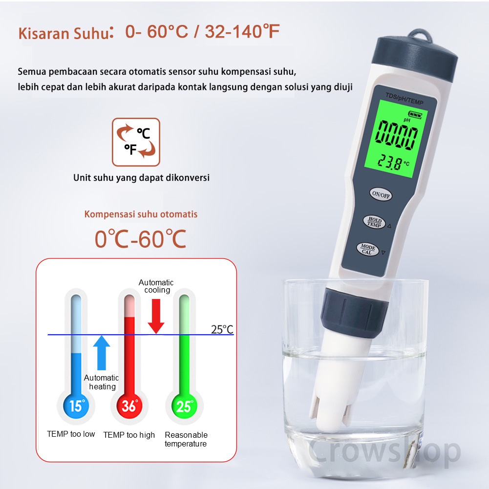 PH METER / TDS / TEMPERATUR 3 IN 1 WATERPROOF EZ 9901 (garansi satu minggu)