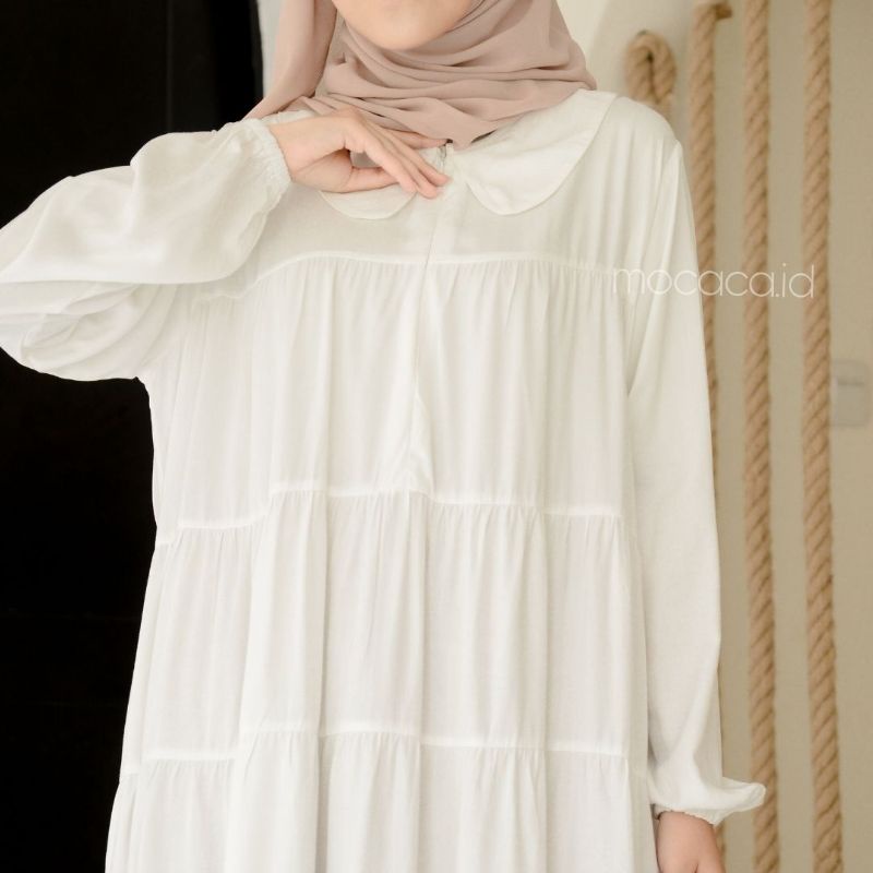 midi dress collar broken white kerah sleting busui friendly adem bahan rayon twill premium COSTUM