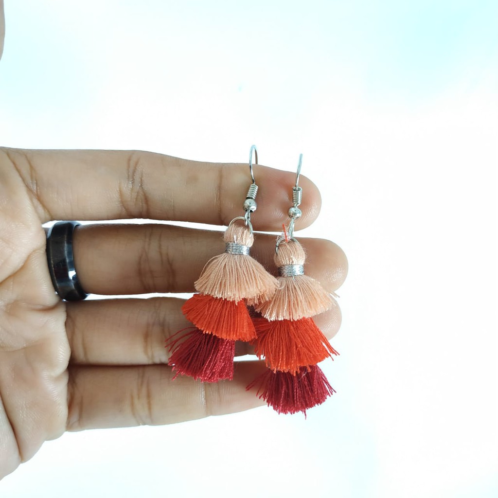 Anting Hijab Fashion wanita Tassel Tri Tingkat Kekinian Tokopelanginicer