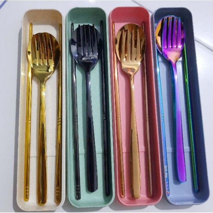 SENDOK KOREA CUTLERY SET SENDOK GARPU SUMPIT STAINLESS SET