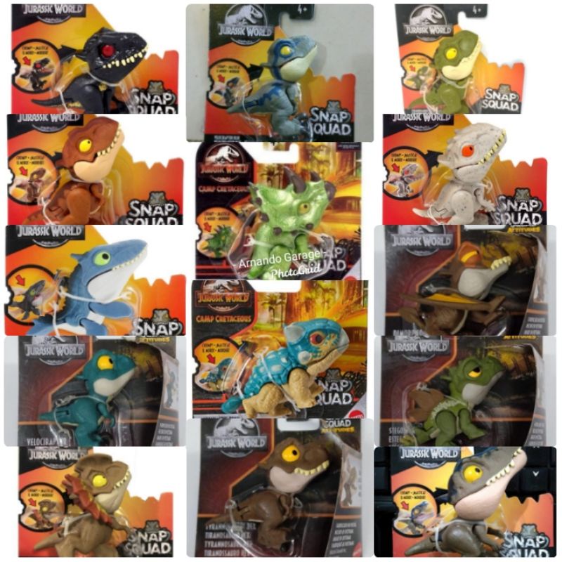 JURASSIC WORLD SNAP SQUAD ATTITUDES | Tyrannosaurus Rex| Stegosaurus | Velociraptor | Dimorphodon | Dinosaurus | Indoraptor Mosasaurus Baryonyx Grim Ankylosaurus Indominus Rex Triceratops Original Mattel