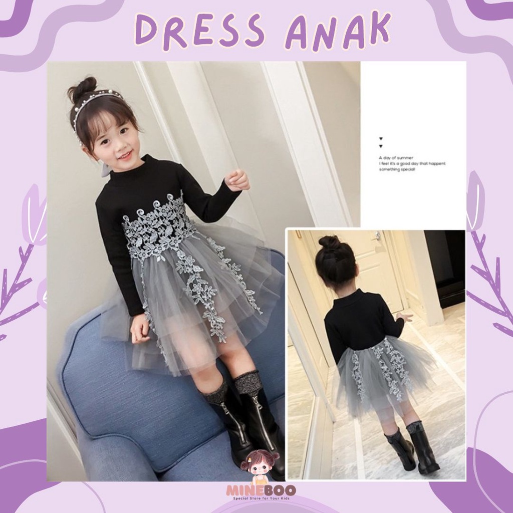 mineboo Dress Gaun Pesta Anak Sweater Flower Knitted Yarn Skirt DRESS SNOWDROP SK219903 EBV