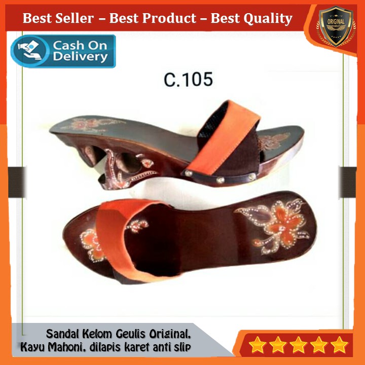 Kelom Gelis Wedges Sandal Wanita Terompah Sendal Kayu Modern, Kelom Geulis Model C105, COD