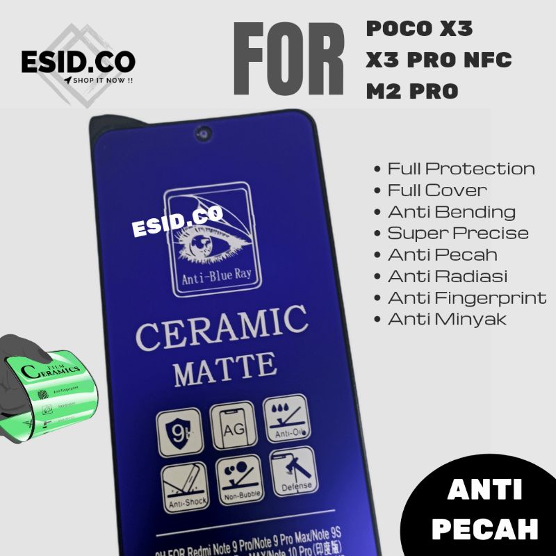 Tempered Glass Poco X3 NFC M2 Pro Ceramics Blue Matte Dove Anti Radiasi Blue Fingerprint