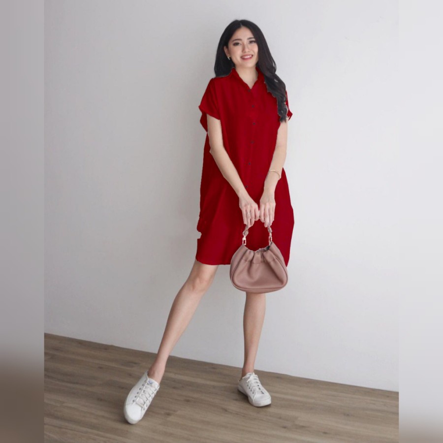 Baju Dress Natal 2021 Party Kondangan Polos Shanghai Wanita Dewasa Jumbo Kekinian Terbaru Trend 2021