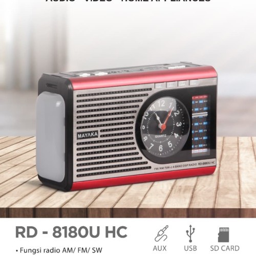 MAYAKA Radio RD-8180U HC Portable USB-SD( Lampu emergency dan Jam )