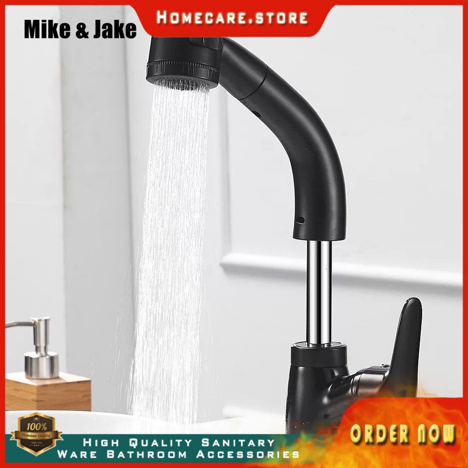 Black Pull Up Pull Out Bathroom Faucet Basin Sink Mixer Faucet Pull Out Dual Sprayer Shower Kitchen Shopee Indonesia