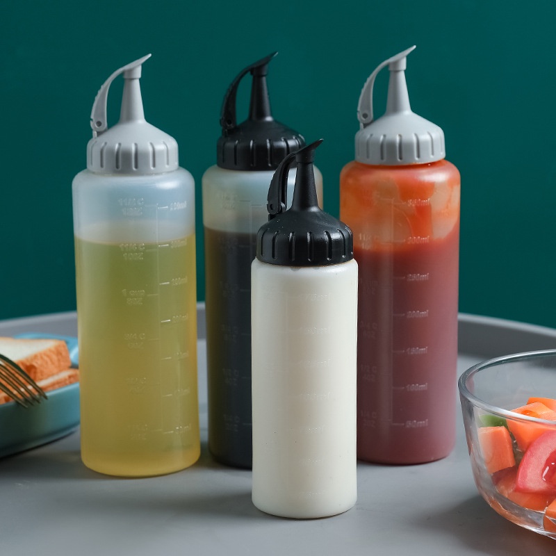 [175ml/350ml Tomato Salad Dressing Squeeze Bottle With Lid And Scale] [Transparent Squeeze Oil Pot Seasoning Bottle Soy Sauce Bottle] [Syrup Dispenser] [Seasoning Food Storage Container]