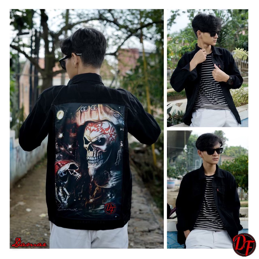 JAKET JEANS GAMBAR PRINTING-JAKET DENIM PRINTING-JAKET COWOK KEKINIAN