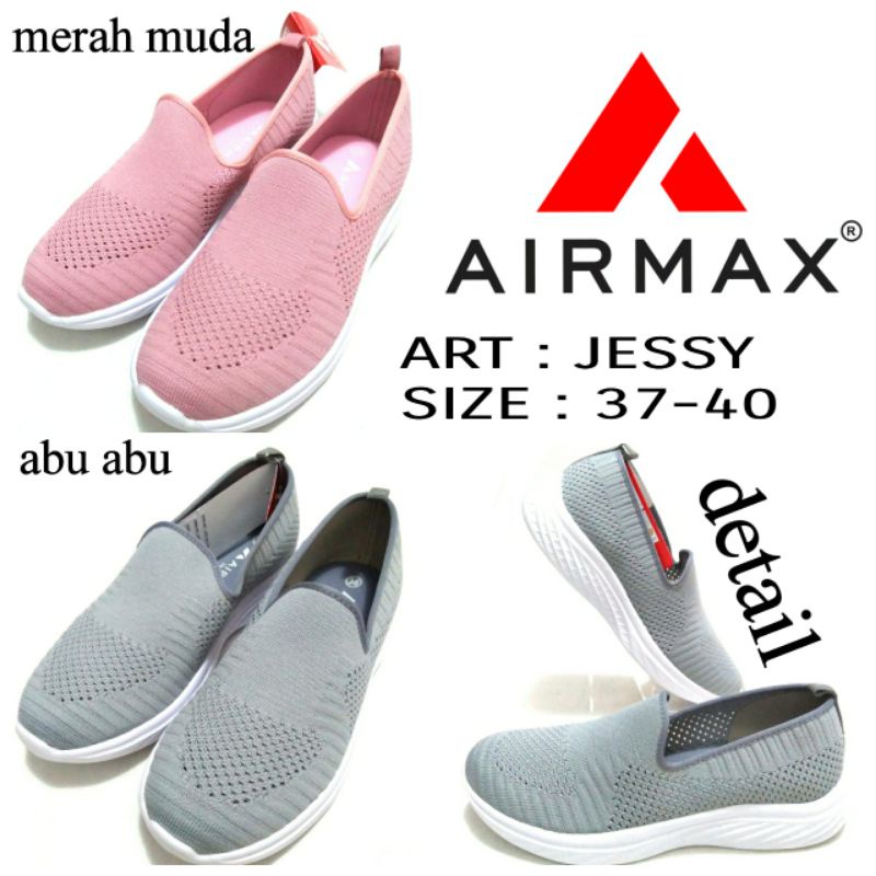 SEPATU SLIP ON CEWEK TERBARU AIRMAX JESSY SEPATU CASUAL WARNA MERAH MUDA DAN ABU ABU SIZE 37-40