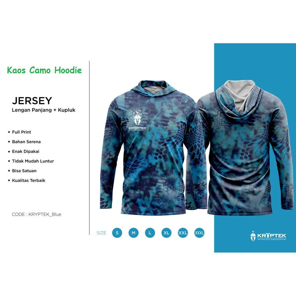 Kaos Camo Berburu Perbakin Kryptek Biru 3D Hoodie