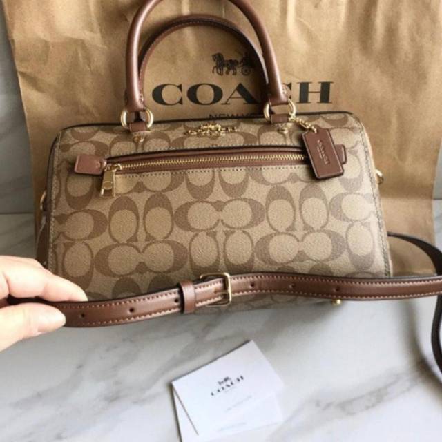 Coach Bennet Signature Rowan saddle Satchel crossbody authentic original asli brown